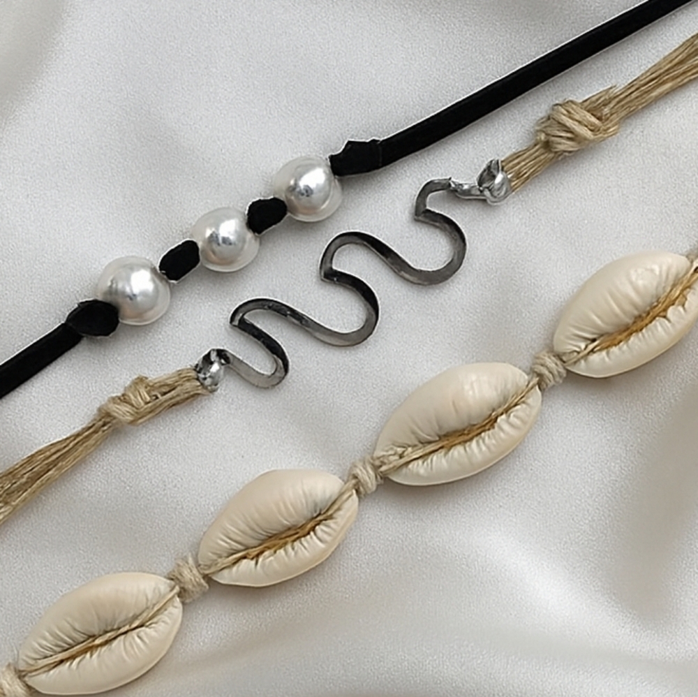 Beach Choker Set – Cowrie Shell, Wave Charm & Beaded Necklace - Adjustable Jewel